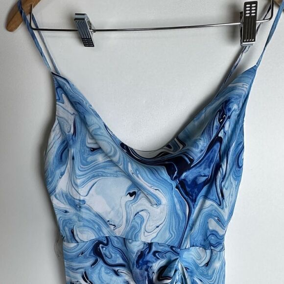 Blue marble cowl neck midi Dress - Picture 8 of 10